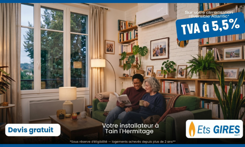 Installation d'une climatisation réversible éligible à la TVA 5,5 % par Ets Gires à Tain-l'Hermitage.